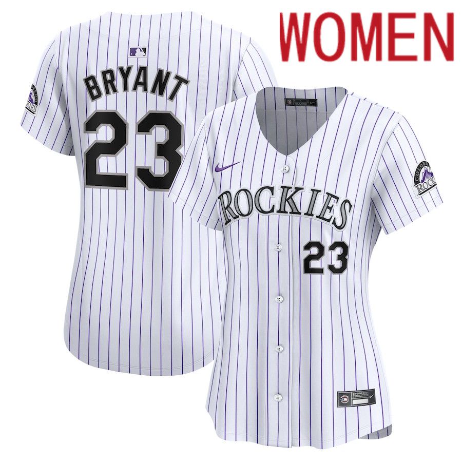 Women Colorado Rockies 23 Kris Bryant Nike White Home Limited Player MLB Jersey
